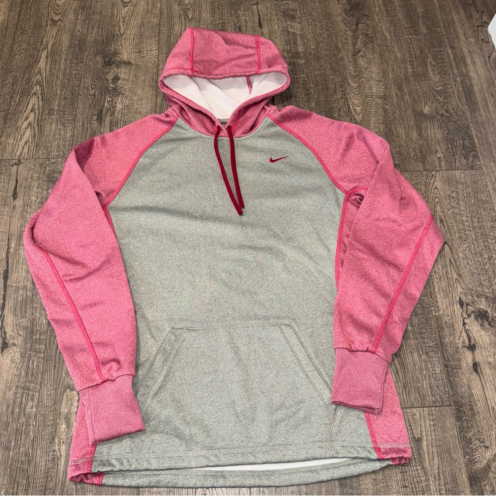 NIKE Gray & Pink Therma Fit Fleece Sport Sweatshirt Hoodie Size S Small Women's